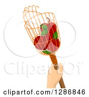 Poster, Art Print Of Caucasian Hand Holding A Fruit Picker With Red Apples