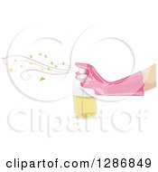 Clipart Of A Caucasian Arm With A Pink Glove Spryaing Air Freshener Royalty Free Vector Illustration by BNP Design Studio