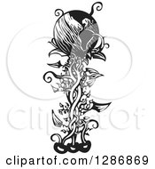 Poster, Art Print Of Black And White Woodcut Earth On Top Of A Beanstalk