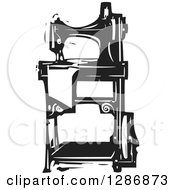 Clipart Of A Black And White Woodcut Sewing Machine Royalty Free Vector Illustration