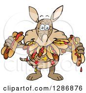 Poster, Art Print Of Hungry Armadillo Shoving Weenies In His Mouth At A Hot Dog Eating Contest