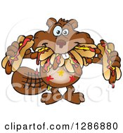Poster, Art Print Of Hungry Beaver Shoving Weenies In His Mouth At A Hot Dog Eating Contest