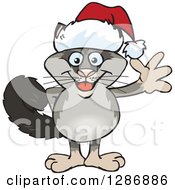 Poster, Art Print Of Cartoon Happy Possum Wearing A Christmas Sant Hat And Waving