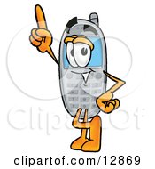 Poster, Art Print Of Wireless Cellular Telephone Mascot Cartoon Character Pointing Upwards