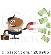 Poster, Art Print Of Modern Flat Design Of A Black Businessman Holding A Magnet To Draw In Money