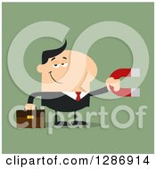 Modern Flat Design Of A White Businessman Holding A Magnet Over Green