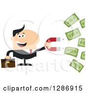 Poster, Art Print Of Modern Flat Design Of A White Businessman Holding A Magnet And Drawing In Money