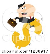 Clipart Of A Modern Flat Design Of A White Businessman Riding A Dollar Currency Symbol Royalty Free Vector Illustration by Hit Toon
