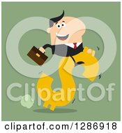 Clipart Of A Modern Flat Design Of A White Businessman Riding A Dollar Currency Symbol On Green Royalty Free Vector Illustration