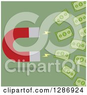 Poster, Art Print Of Modern Flat Design Of A Magnet Drawing In Cash Money Over Green