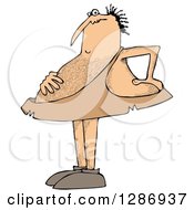 Clipart Of A Hairy Caveman With A Sour Stomach Royalty Free Illustration