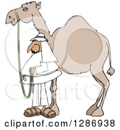 Arab Man Standing By His Pet Camel