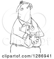 Clipart Of A Black And White Middle Aged Male Doctor Putting On Exam Gloves Royalty Free Vector Illustration