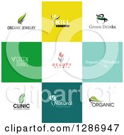 Flat Design Organic Business Logo Icons With Text On Colorful Tiles