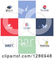 Poster, Art Print Of Flat Design Beauty Business Logo Icons With Text On Colorful Tiles
