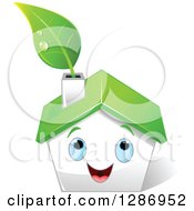 Poster, Art Print Of Happy White House With Blue Eyes A Green Roof And Leaf In The Chimney