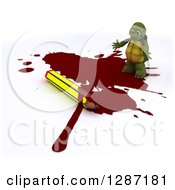 3d Tortoise Cartoonist Standing In A Puddle Of Blood By A Pencil