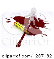 Poster, Art Print Of 3d White Character Cartoonist Standing In A Puddle Of Blood By A Pencil