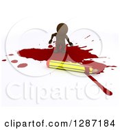 3d Brown Man Cartoonist Standing In A Puddle Of Blood By A Pencil