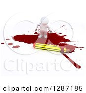 Poster, Art Print Of 3d White Man Cartoonist Standing In A Puddle Of Blood By A Pencil