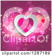 Poster, Art Print Of Hearts With Happy Valentines Day Text Over Pink With Flares