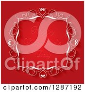 Poster, Art Print Of Engraved Happy Valentines Day Text In A White Ornate Swirl Frame On Red