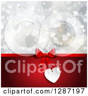 Blank Gift Tag On A Bow With Red Over Hearts And Bokeh