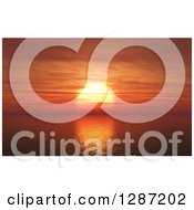 Poster, Art Print Of Red And Orange Ocean Sunset Over 3d Rippling Water