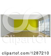 Poster, Art Print Of 3d Empty Room Interior With Floor To Ceiling Windows And A Yellow Wall