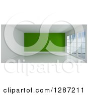 Poster, Art Print Of 3d Empty Room Interior With Floor To Ceiling Windows And A Green Wall