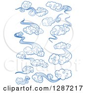 Clipart Of Swirly Blue Clouds And Wind Designs Royalty Free Vector Illustration