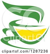 Poster, Art Print Of Green And Yellow Tea Cup With A Leaf 2