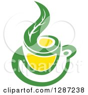 Poster, Art Print Of Green And Yellow Tea Cup With A Leaf 3