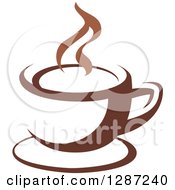 Poster, Art Print Of Two Toned Brown And White Steamy Coffee Cup On A Saucer 11