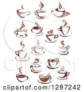 Poster, Art Print Of Two Toned Brown And White Steamy Coffee Cups And Saucers