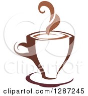 Clipart Of A Two Toned Brown And White Steamy Coffee Cup On A Saucer 8 Royalty Free Vector Illustration