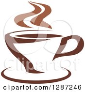 Clipart Of A Two Toned Brown And White Steamy Coffee Cup On A Saucer 9 Royalty Free Vector Illustration