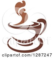 Clipart Of A Two Toned Brown And White Steamy Coffee Cup On A Saucer 10 Royalty Free Vector Illustration