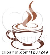 Poster, Art Print Of Two Toned Brown And White Steamy Coffee Cup On A Saucer