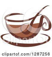 Clipart Of A Two Toned Brown And White Steamy Coffee Cup On A Saucer 7 Royalty Free Vector Illustration