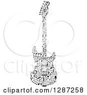 Poster, Art Print Of Black And White Electric Guitar Made Of Notes
