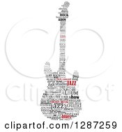Clipart Of An Electric Guitar Made Of A Red And Grayscale Music Word Collage Royalty Free Vector Illustration