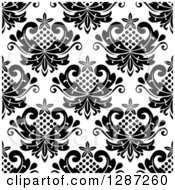 Poster, Art Print Of Seamless Background Design Pattern Of Black And White Vintage Floral Hearts