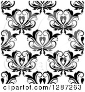 Poster, Art Print Of Seamless Background Design Pattern Of Black And White Vintage Floral Hearts 2