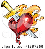 Poster, Art Print Of Sword Stabbing A Bleeding Heart Over Orange Flames