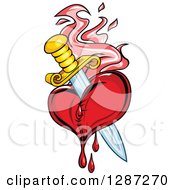 Poster, Art Print Of Sword Stabbing A Bleeding Heart Over Pink Flames