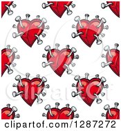 Poster, Art Print Of Seamless Background Pattern Of Red Hearts Stabbed With Nails