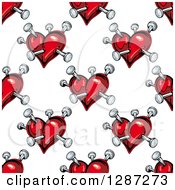Poster, Art Print Of Seamless Background Pattern Of Red Hearts Stabbed With Nails 2