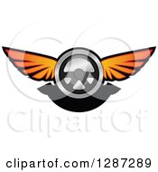 Clipart Of A Winged Racing Steering Wheel And Black Banner Royalty Free Vector Illustration by Vector Tradition SM