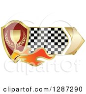 Poster, Art Print Of Gold And Red Wreath And Trophy Shield With Flames And A Checkered Banner
